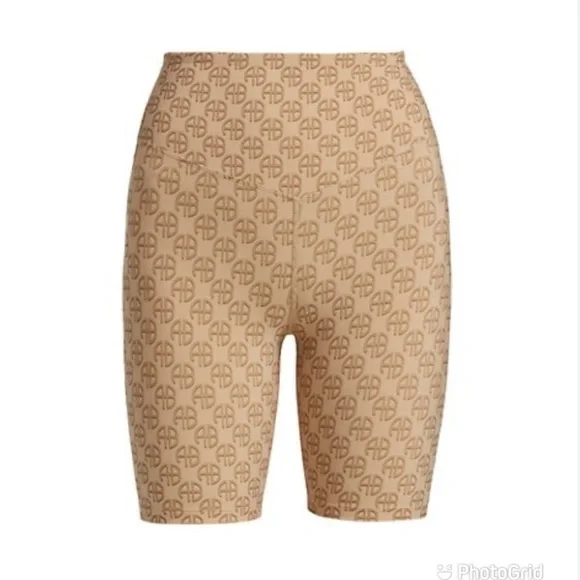 Anine Bing Blake Biker Short in Camel Monogram Print New With Tags!